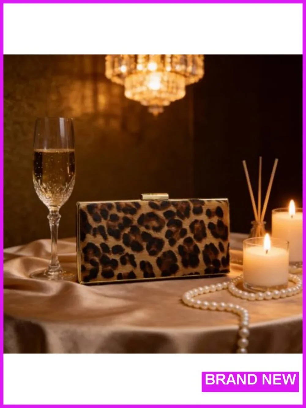 Leopard Faux Leather Clutch Purse with Chain Evening Bag Shoulder Crossbody